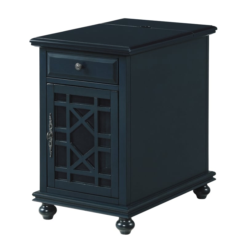 Home Square Elegant Chairside Table in Power Catalina Blue - Set of 2