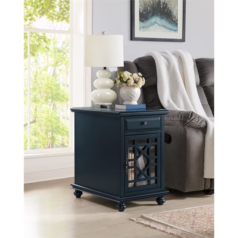 Home Square Elegant Chairside Table in Power Catalina Blue - Set of 2