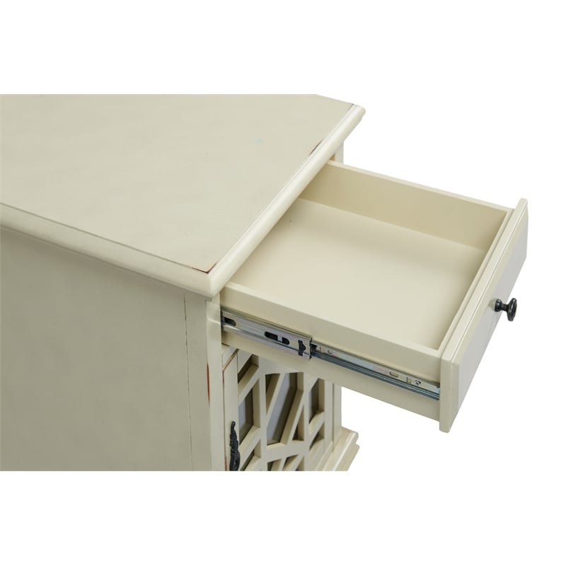 Home Square Elegant Chairside Table in Power Antique White - Set of 2