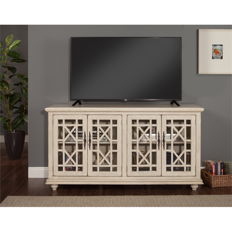 Home Square 2-Piece Set with Elegant Chairside Table & Jules TV Stand in White