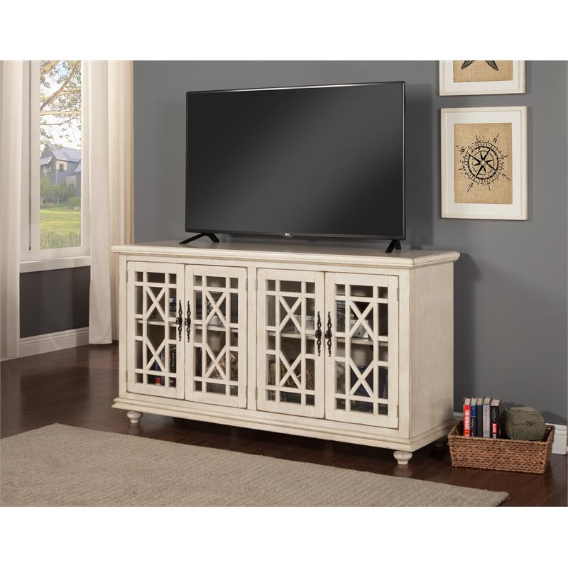 Home Square 2-Piece Set with Elegant Chairside Table & Jules TV Stand in White
