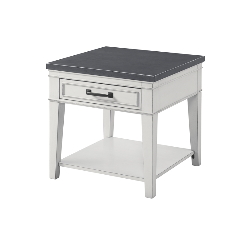 Home Square Del Mar 1 Drawer End Table in White and Grey - Set of 2