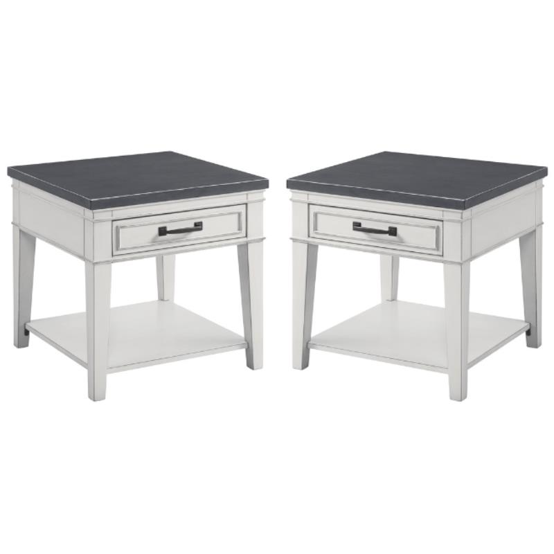 Home Square Del Mar 1 Drawer End Table in White and Grey - Set of 2
