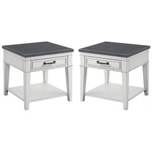 Home Square Del Mar 1 Drawer End Table in White and Grey - Set of 2