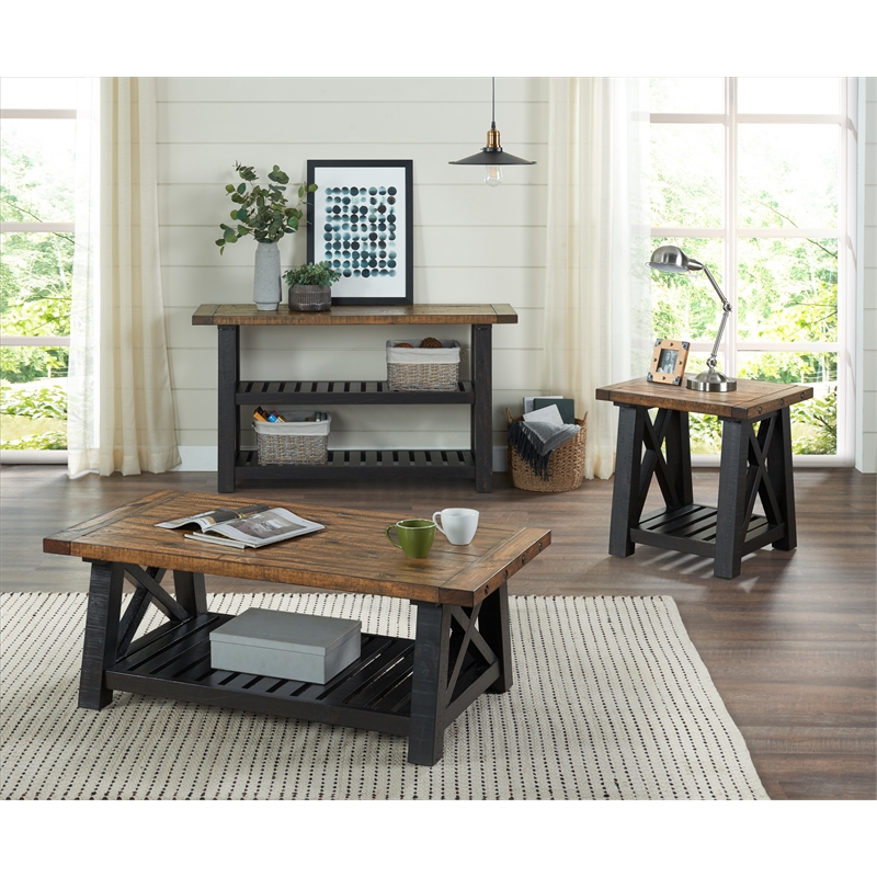 Home Square 2-Piece Set with Bolton Solid Wood Coffee Table & End Table