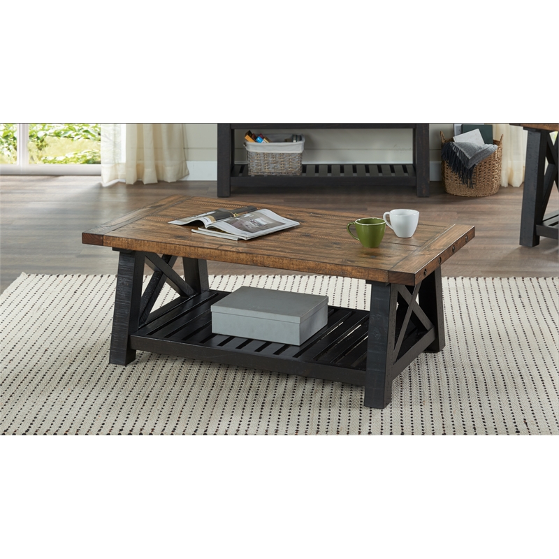 Home Square 2-Piece Set with Bolton Solid Wood Coffee Table & End Table