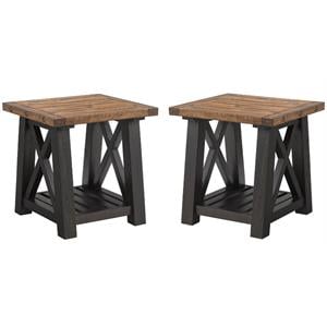 Home Square Bolton Solid Wood End Table in Black Stain and Natural - Set of 2