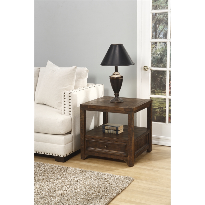 Home Square Lisbon Solid Wood One Drawer End Table in Espresso - Set of 2
