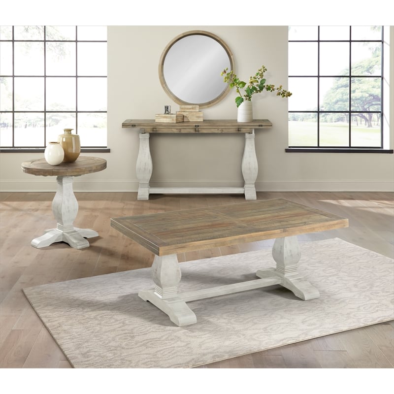 Home Square Napa Solid Wood Round End Table in White Stain - Set of 2