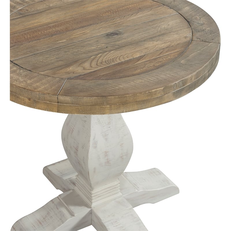 Home Square Napa Solid Wood Round End Table in White Stain - Set of 2