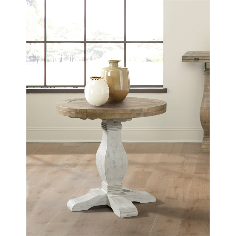 Home Square Napa Solid Wood Round End Table in White Stain - Set of 2