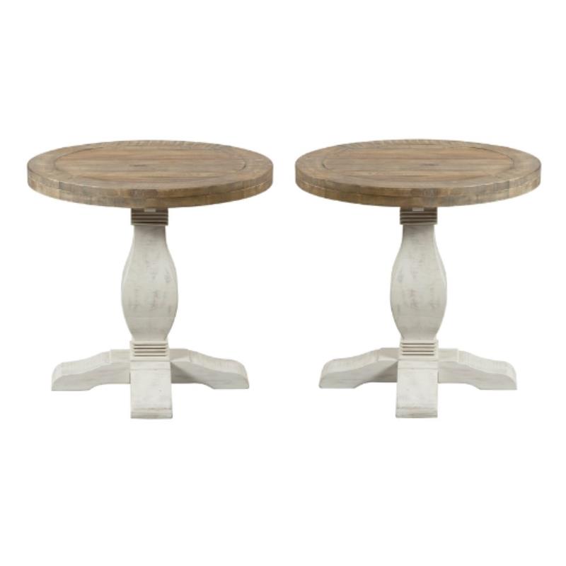 Home Square Napa Solid Wood Round End Table in White Stain - Set of 2