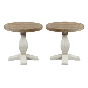 Home Square Napa Solid Wood Round End Table in White Stain - Set of 2