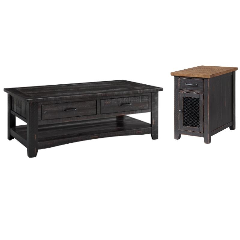 Home Square 2-Piece Set with 2 Drawer Coffee Table & Chairside Table in Black