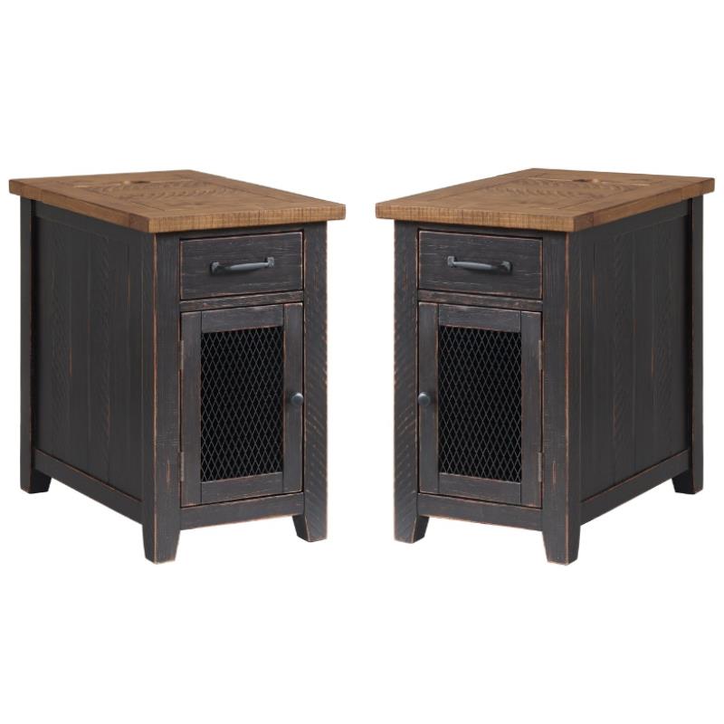 Home Square Rustic Chairside Table in Power Anitque Black and Honey - Set of 2