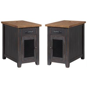 Home Square Rustic Chairside Table in Power Anitque Black and Honey - Set of 2