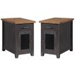 Home Square Rustic Chairside Table in Power Anitque Black and Honey - Set of 2