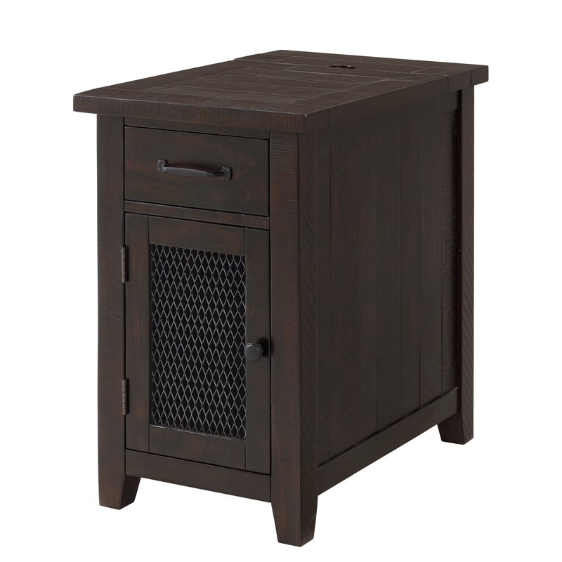 Home Square Rustic Chairside Table in Power Espresso - Set of 2