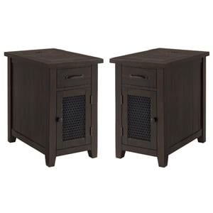 Home Square Rustic Chairside Table in Power Espresso - Set of 2