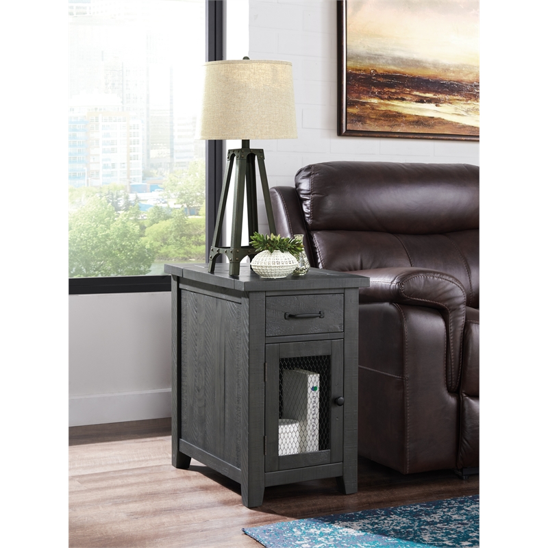 Home Square Rustic Chairside Table in Power Gray - Set of 2