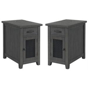 Home Square Rustic Chairside Table in Power Gray - Set of 2