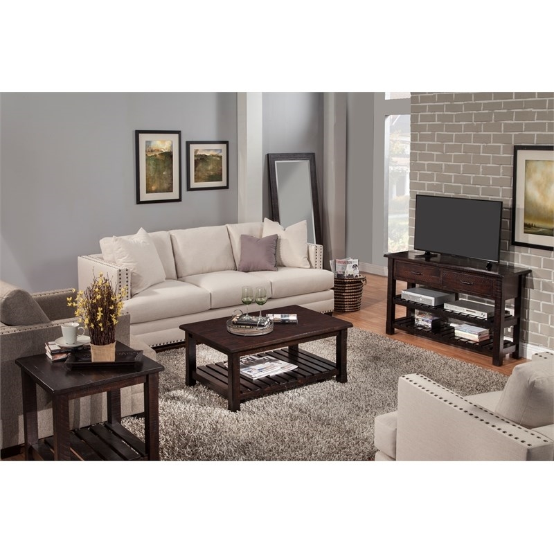 Home Square Barn Door Solid Wood End Table in Espresso - Set of 2