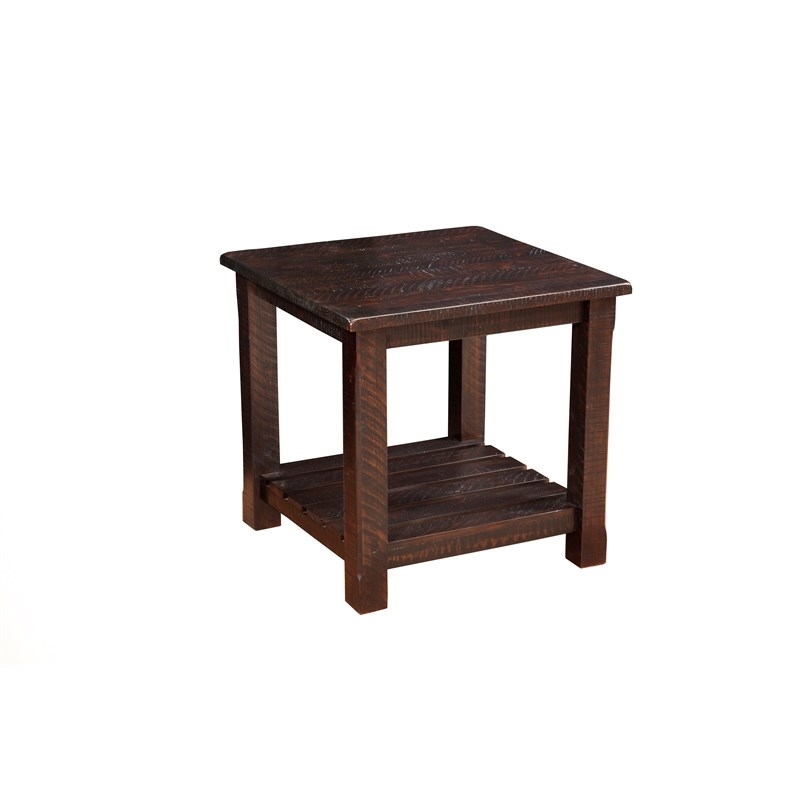 Home Square Barn Door Solid Wood End Table in Espresso - Set of 2
