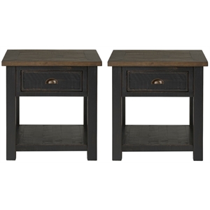 Home Square Monterey Solid Wood 1 Drawer End Table in Black & Brown - Set of 2