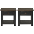 Home Square Monterey Solid Wood 1 Drawer End Table in Black & Brown - Set of 2