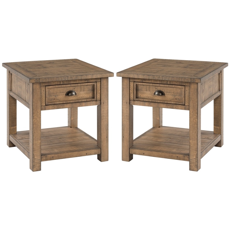 Home Square Monterey Solid Wood End Table in Reclaimed Natural - Set of 2
