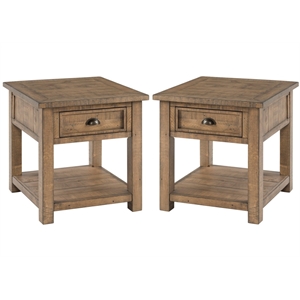 Home Square Monterey Solid Wood End Table in Reclaimed Natural - Set of 2