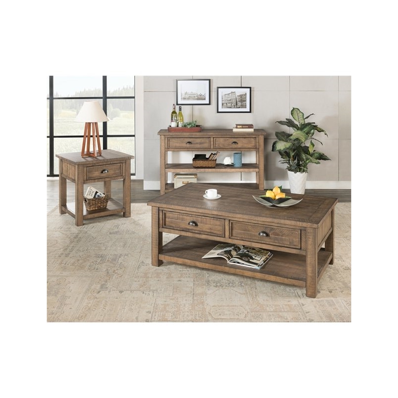 Home Square Monterey Solid Wood End Table in Reclaimed Natural - Set of 2