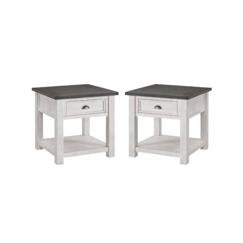 Home Square Monterey Solid Wood End Table in White and Gray - Set of 2