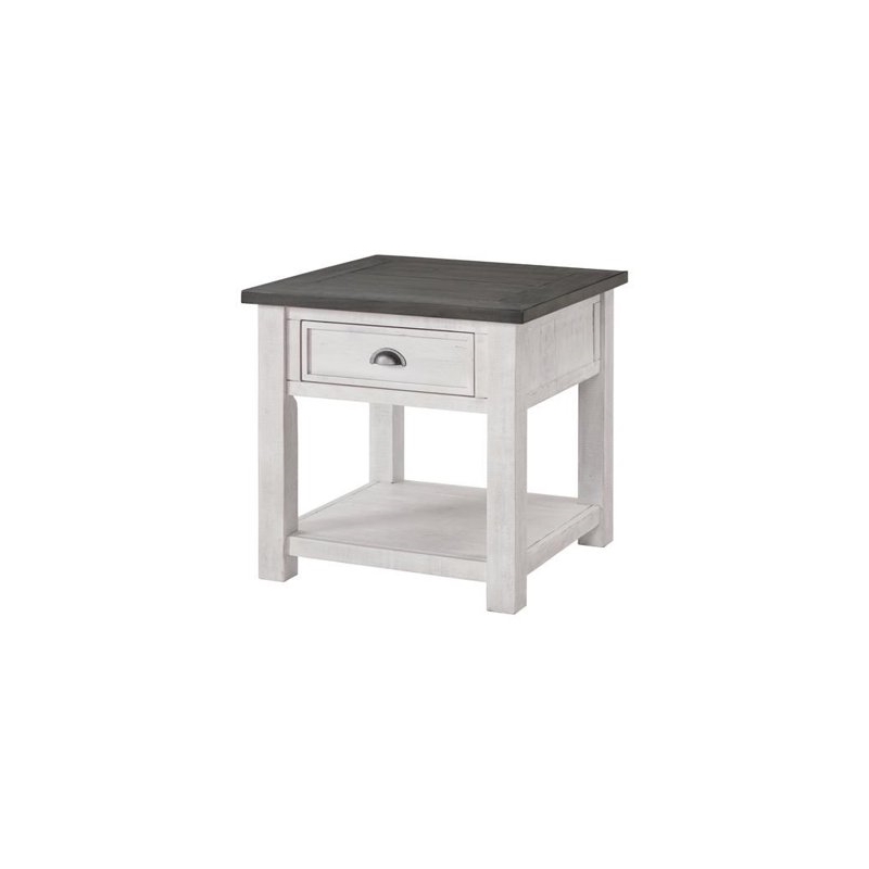 Home Square Monterey Solid Wood End Table in White and Gray - Set of 2