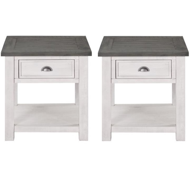 Home Square Monterey Solid Wood End Table in White and Gray - Set of 2