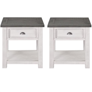 Home Square Monterey Solid Wood End Table in White and Gray - Set of 2