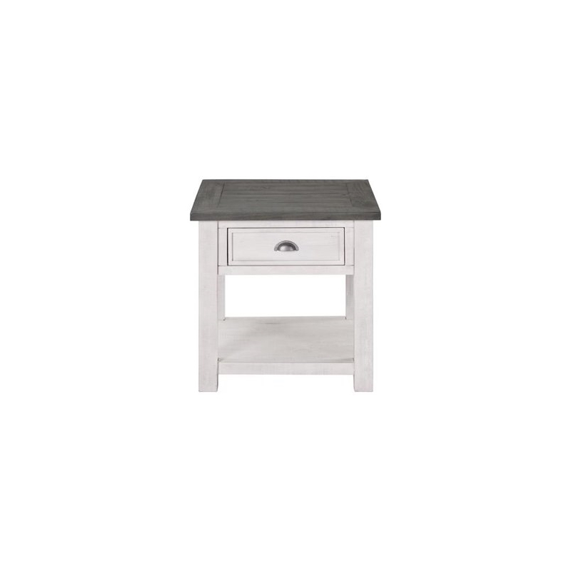 Home Square Monterey Solid Wood End Table in White and Gray - Set of 2