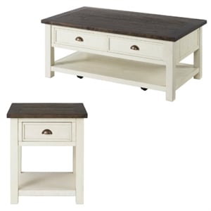 Home Square 2-Piece Set with Coffee Table & End Table in Cream White and Brown