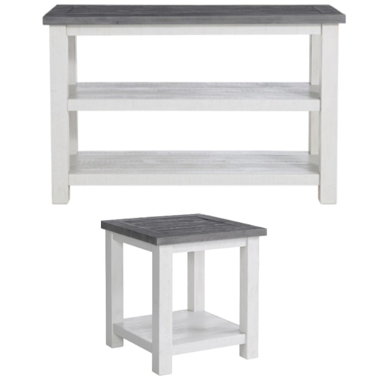 Home Square 2-Piece Set with End Table & Console Table in White Stain and Gray