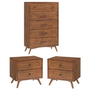 home square 3-piece set with 2 cinnamon nightstands & 5 drawer chest