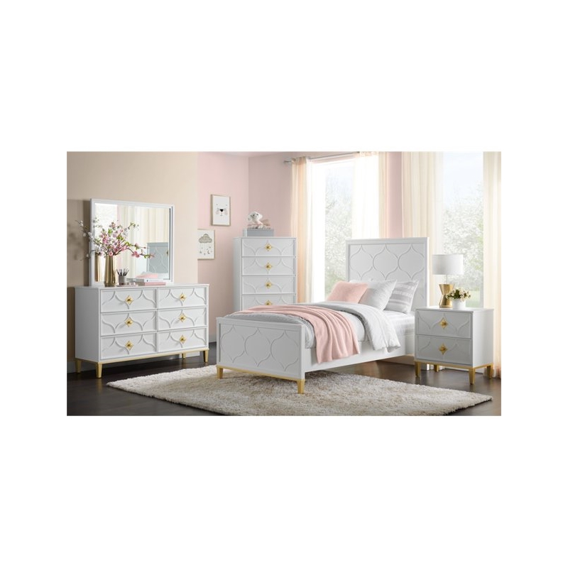 Home Square Emma 2 Drawer Nightstand in White and Gold - Set of 2