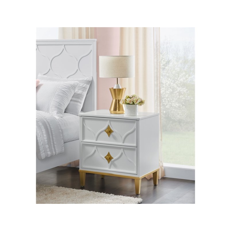 Home Square Emma 2 Drawer Nightstand in White and Gold - Set of 2