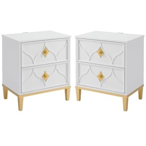 Home Square Emma 2 Drawer Nightstand in White and Gold - Set of 2