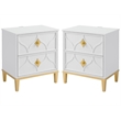 Home Square Emma 2 Drawer Nightstand in White and Gold - Set of 2