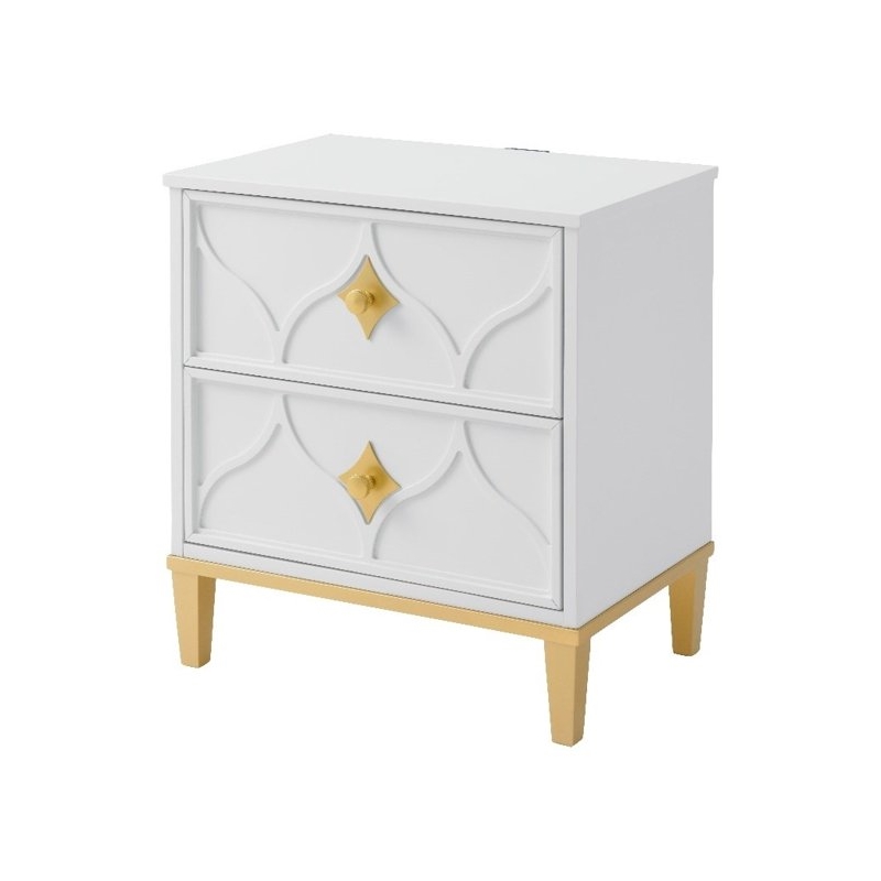 Home Square Emma 2 Drawer Nightstand in White and Gold - Set of 2
