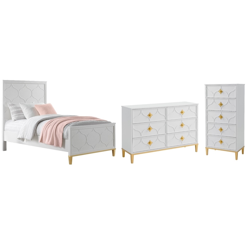 Home Square 3-Piece Set with 5 Drawer Chest & 6 Drawer Dresser & Twin Panel Bed