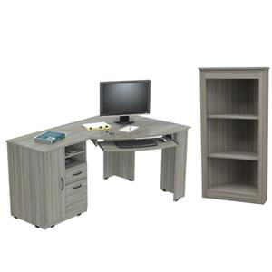 home square 2-piece set with corner computer desk & bookcase in gray smoke oak