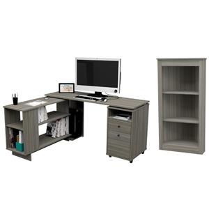 home square 2-piece set with l-shaped computer desk & bookcase in gray smoke oak