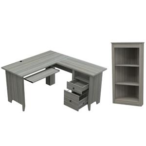 home square 2-piece set with l-shape computer desk & bookcase in gray smoke oak