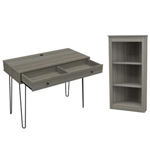 home square 2-piece set with 1 drawer computer desk & bookcase in gray smoke oak